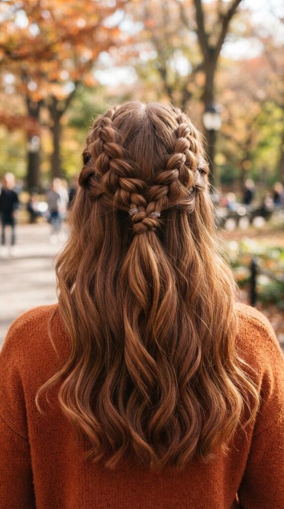 Cinnamon Spice Dutch Braid Half-Up Fall Hairstyles for Long Hair 2026 Hairstyle