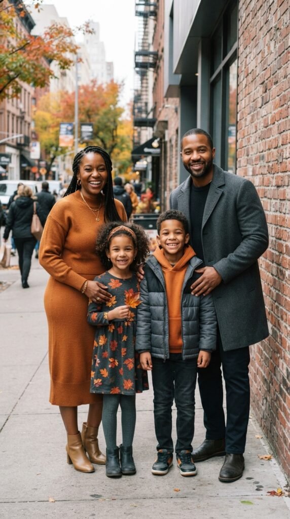 Charcoal Grey and Pumpkin Spice Family Photo Outfits Fall Color Scheme