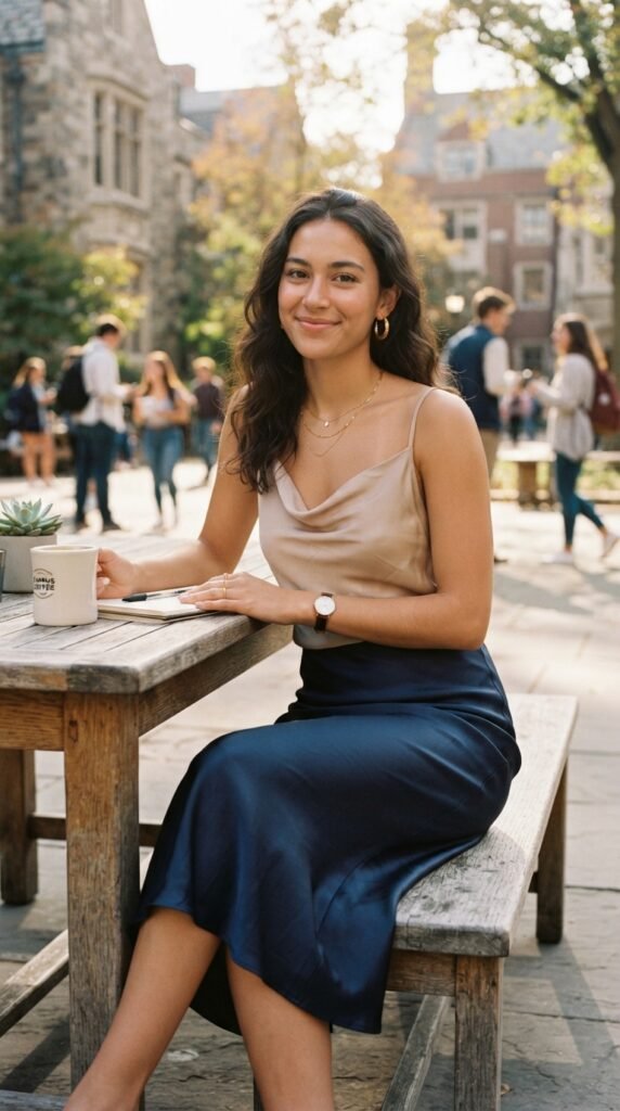 The Cowl Neck Top and Slip Skirt Back to School Outfit