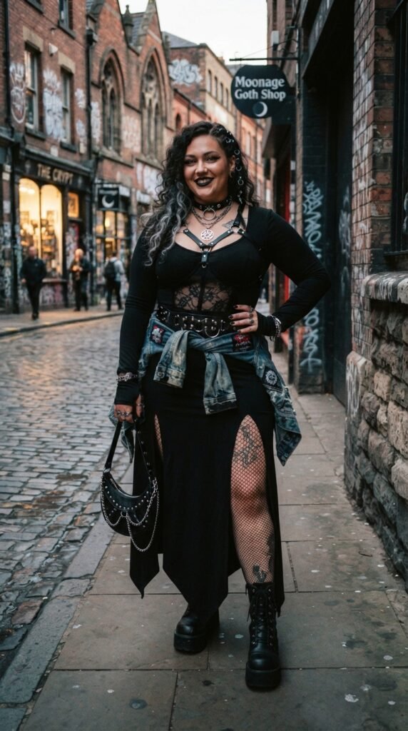 Nu-Goth Slit Maxi Dress Chubby Goth Outfit Ideas