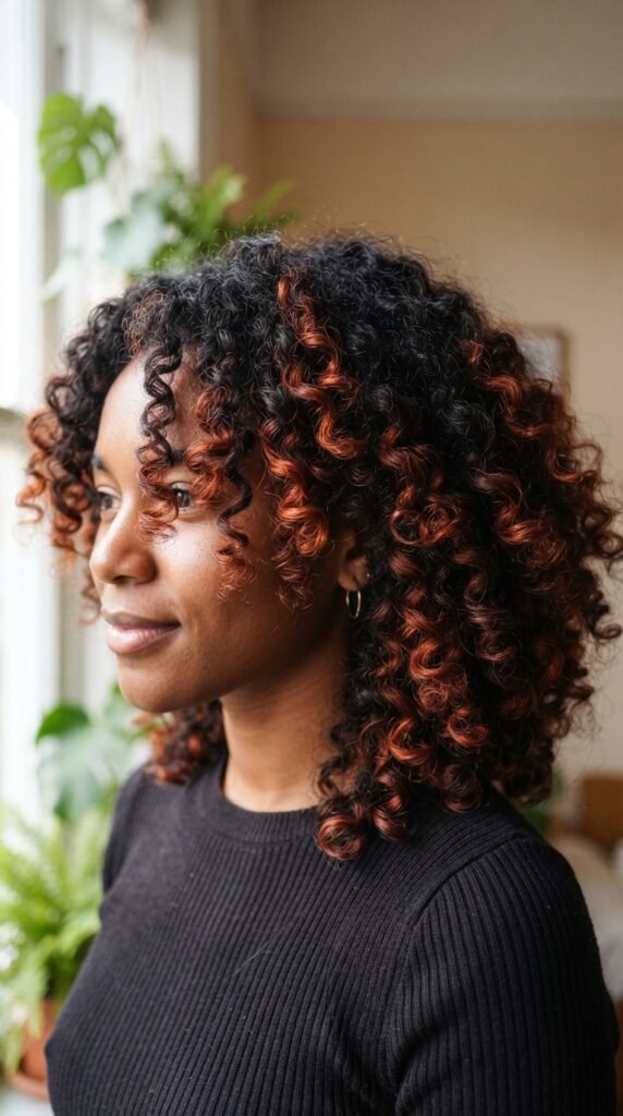 Copper Rust Accent Hair Lowlights Color Ideas Hairstyle