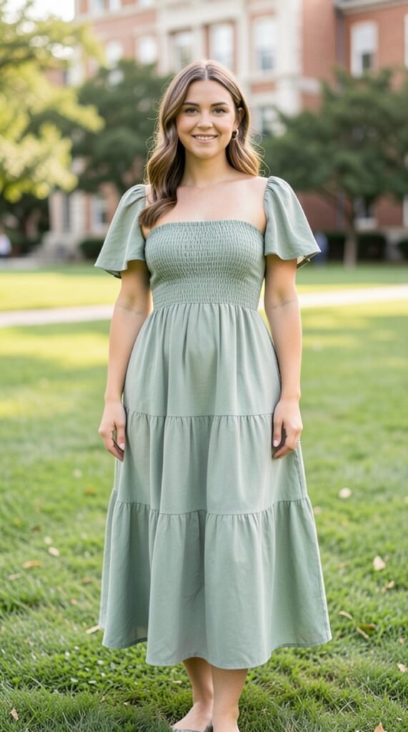 Tiered Smocked Midi Dress College Outfit