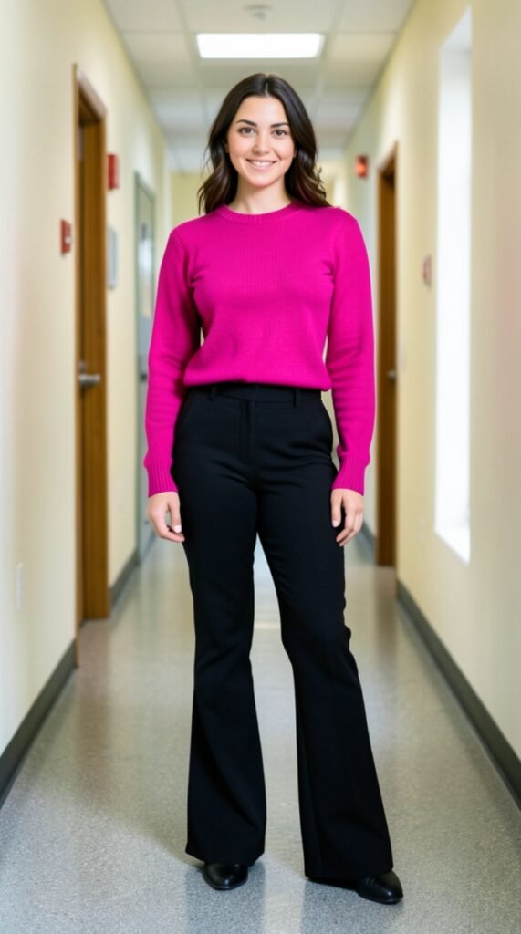The Monochromatic Dark Pants and Bright Top Back to School Outfit