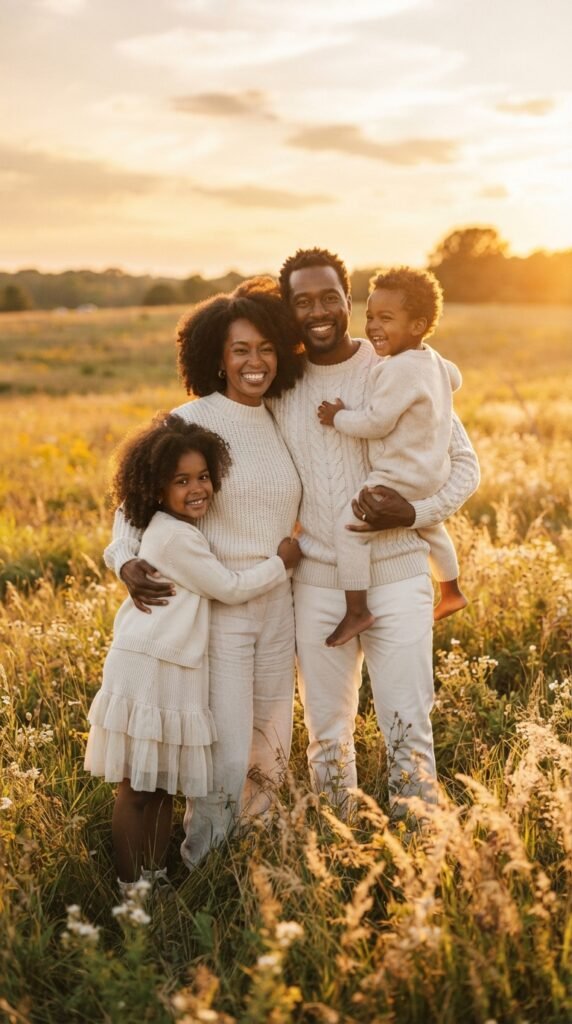 Monochrome Cream and Ivory Family Photo Outfits Fall Color Scheme