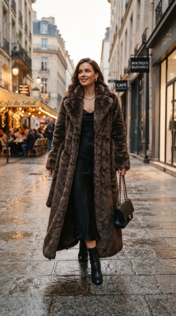 Glamorous Long Floor-Length Faux Fur Jacket Outfit