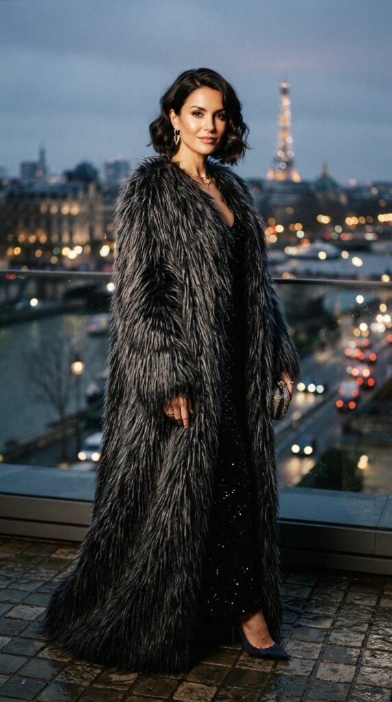 Sweeping Floor-Length Shaggy Jacket Outfit Ideas Stylish Looks Hairstyle