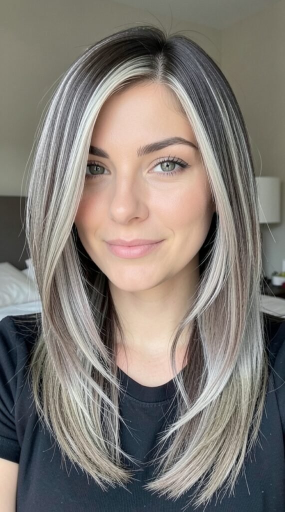 Cool Ash Blonde Ribbon Balayage Hairstyle