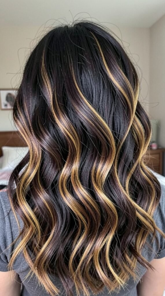 Deep Espresso & Honey Hair Lowlights Color Ideas Hairstyle