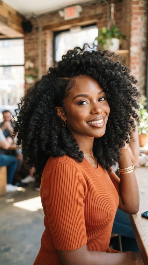 Voluminous Afro Curls Side Part Hairstyles Black Women Idea