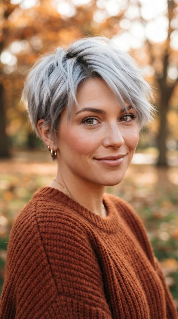 Metallic Silver Metallic Pixie Fall Hairstyles for Short Hair 2026 Hairstyle