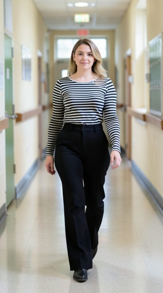 The Boat Neck Top and Flare Pants Back to School Outfit
