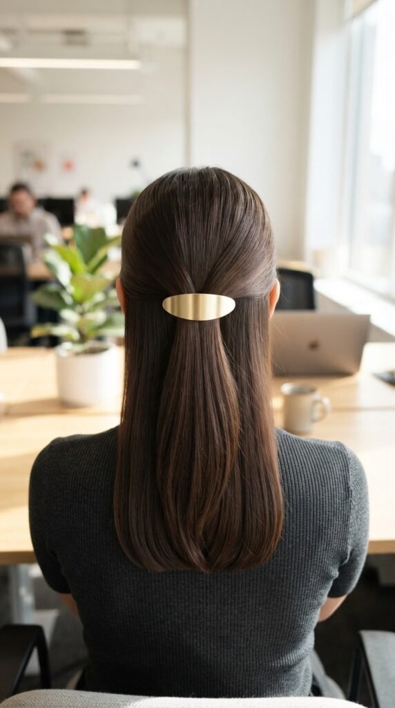 Polish Half-Up Barrette Fall Office Hairstyles 2026 Professional Hair
