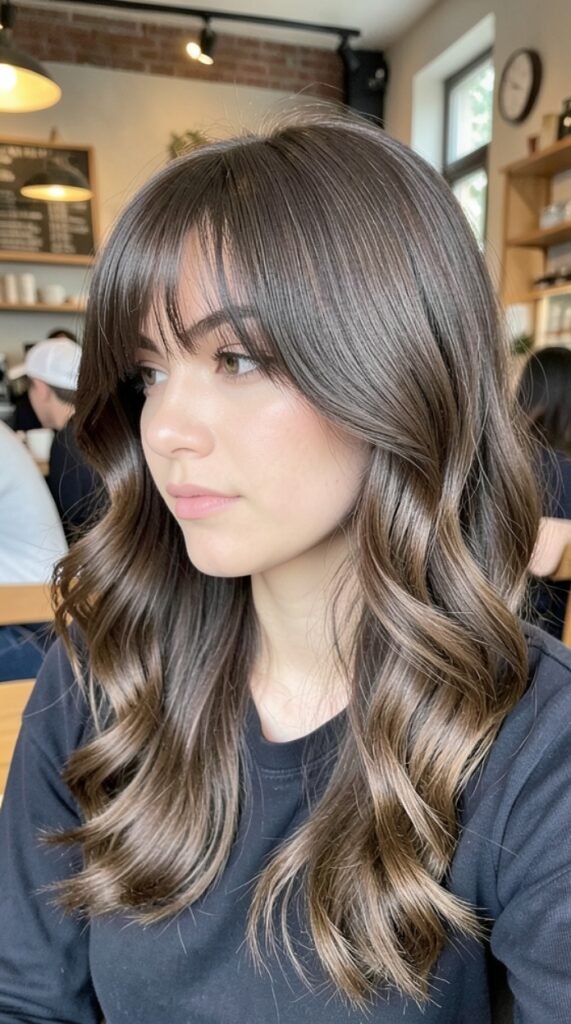 Voluminous Curtain Bangs Body Waves Hairstyle