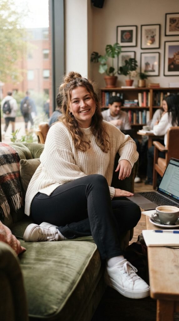 Oversized Sweater and Flared Leggings College Outfit