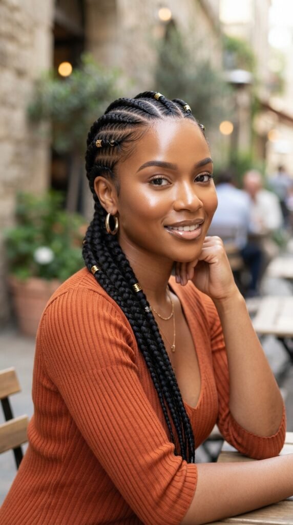 Feed-In Braided Cornrows Side Part Hairstyles Black Women Idea