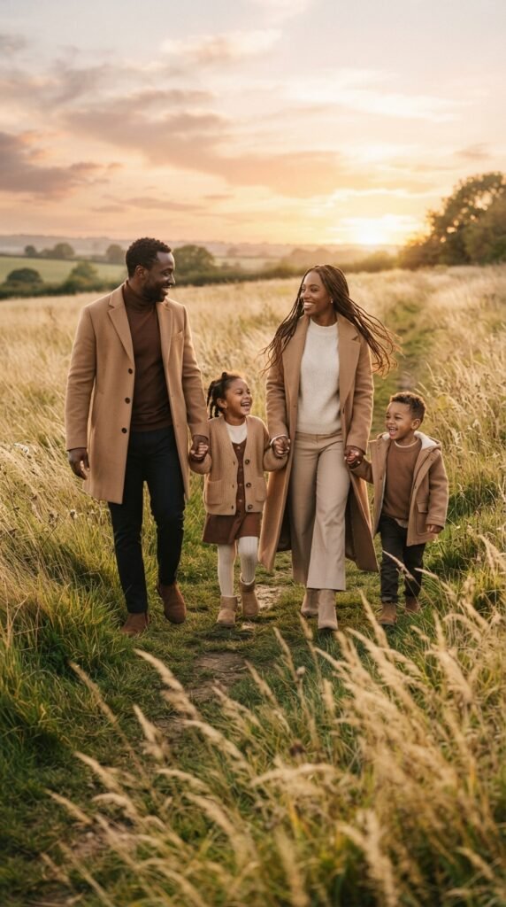 Chocolate Brown and Camel Neutrals Family Photo Outfits Fall Color Scheme