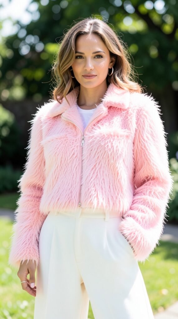 Pastel Pink Shaggy Jacket Outfit Ideas Stylish Looks Hairstyle