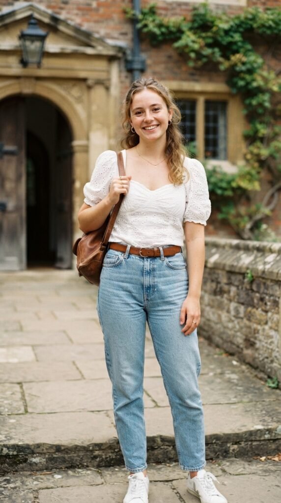 The Puff Sleeve Blouse and Mom Jeans Back to School Outfit