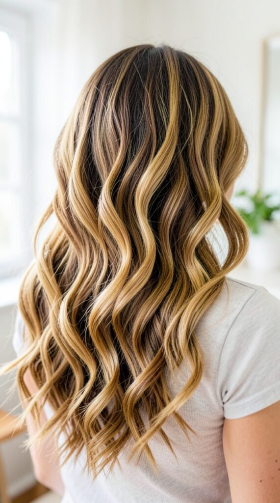Honey Highlighted Dimensional Body Waves Hairstyle