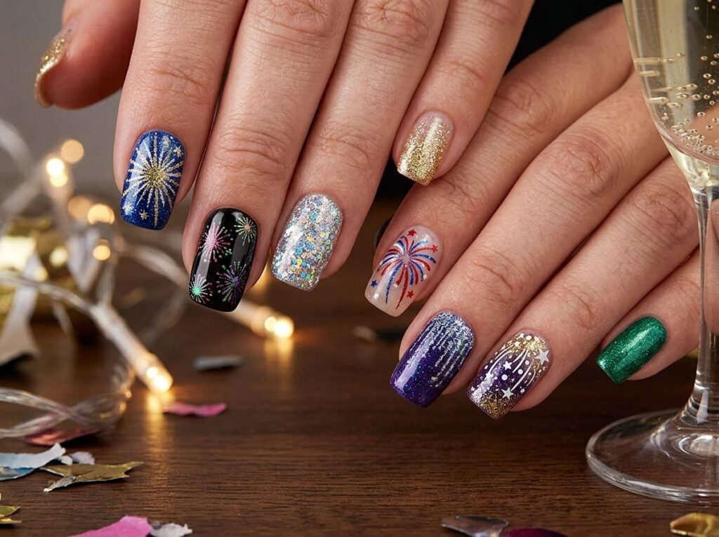 7 Sparkly Fire Work Nail Art Ideas Perfect for Any Party
