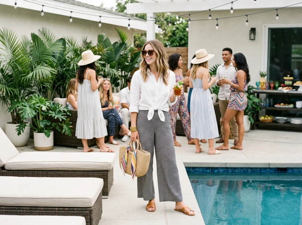 7 Stylish Pool Party Outfits for Slim Body (Wearing Full Clothes)