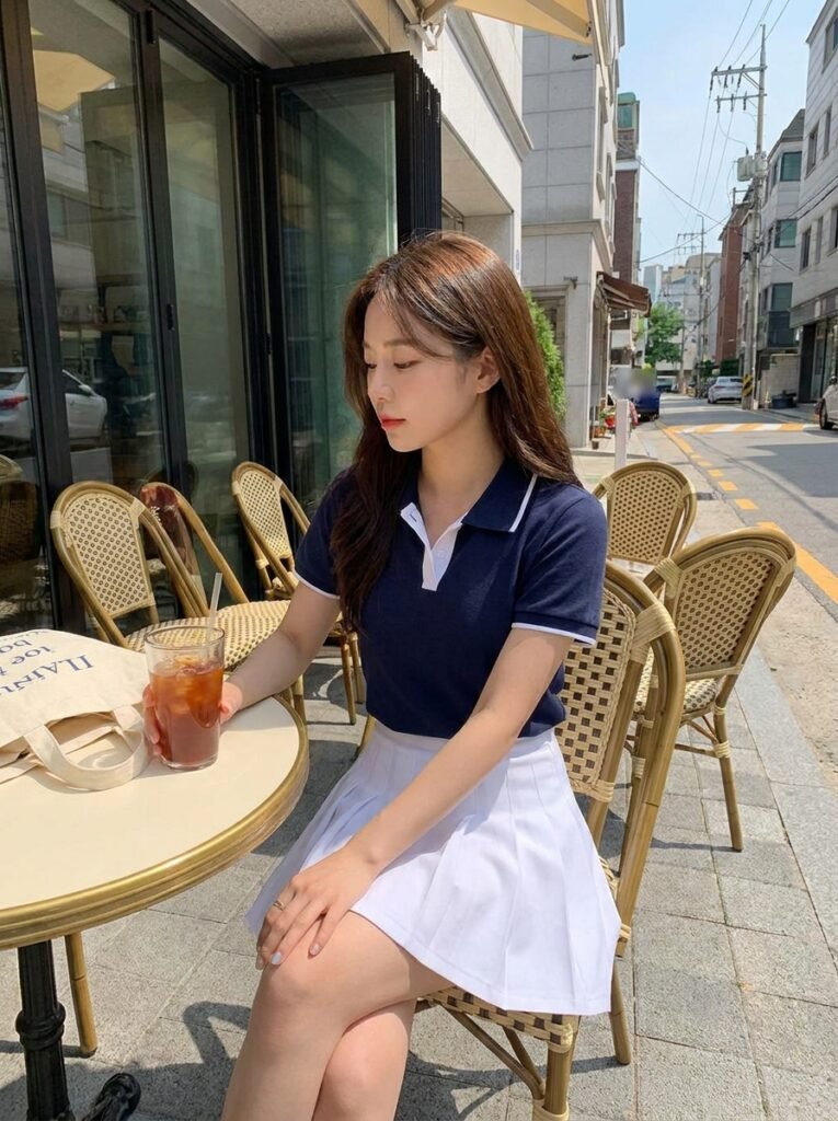 .Polo Shirt & Pleated Skirt