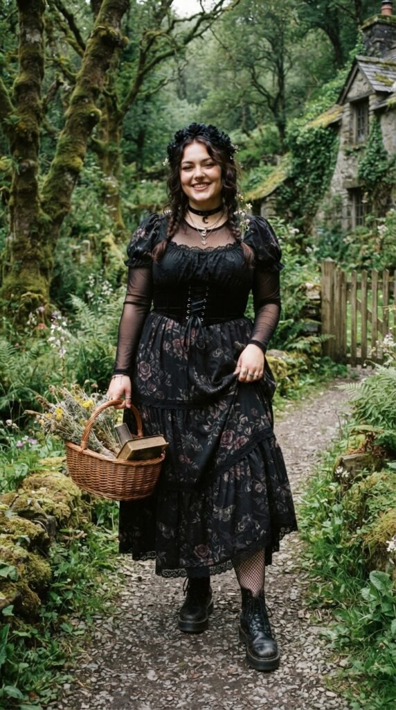 Dark Cottagecore Milkmaid Dress Chubby Goth Outfit Ideas