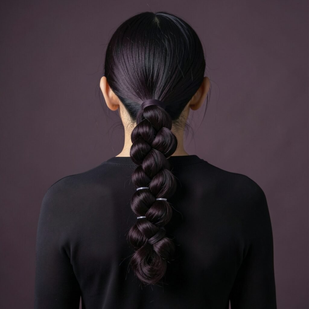 Dark Plum Textured Bubble Ponytail Fall Hairstyles for Long Hair 2026 Hairstyle