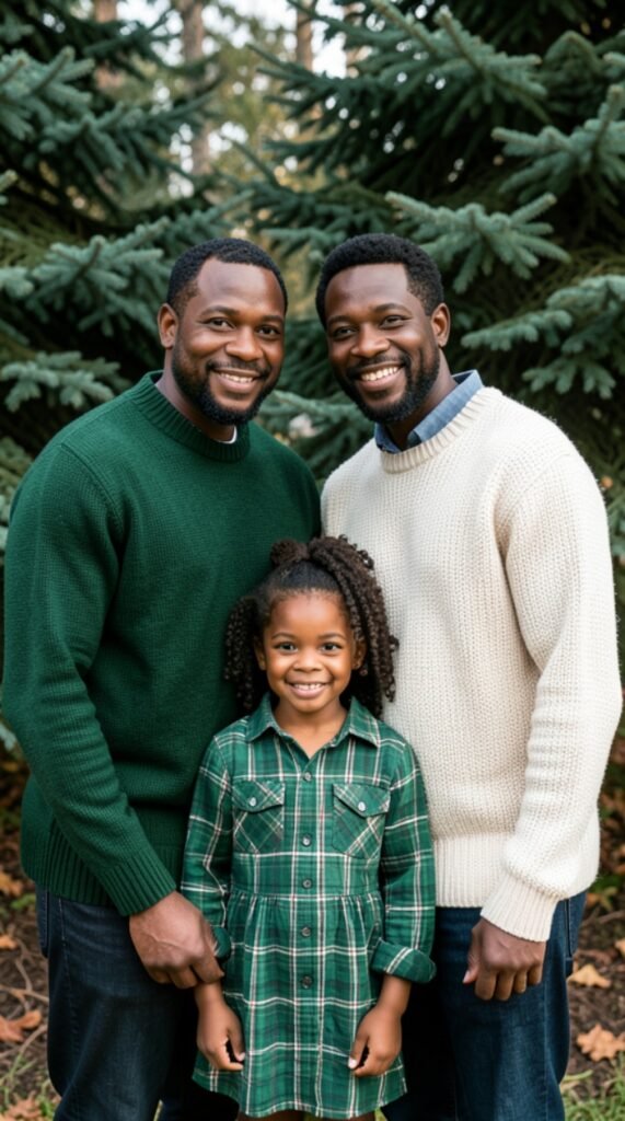 Classic Plaid and Forest Green Family Photo Outfits Fall Color Scheme