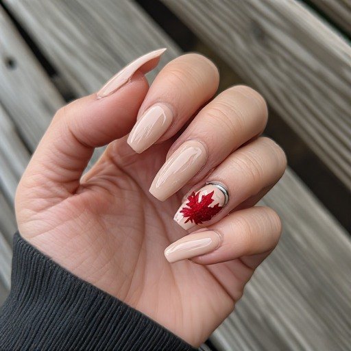 Sweet Maple Leaf Accent Coffin Nails