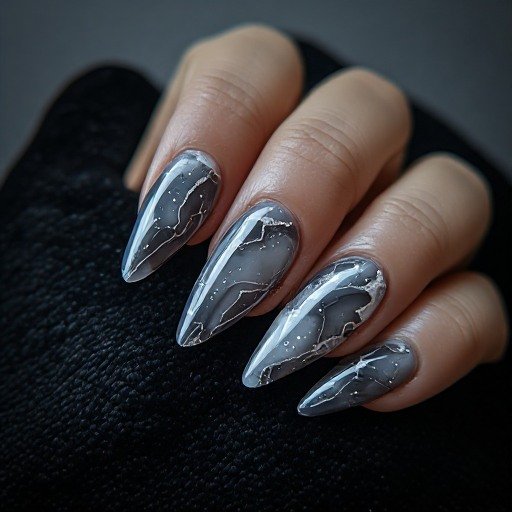 Smoky Quartz Marble Coffin Nails