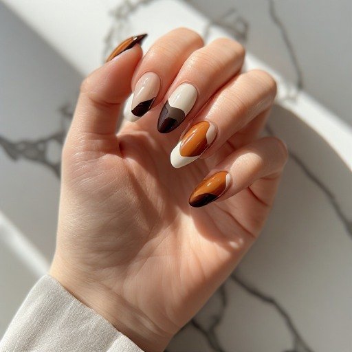 Creamy Caramel Abstract Coffin Nails