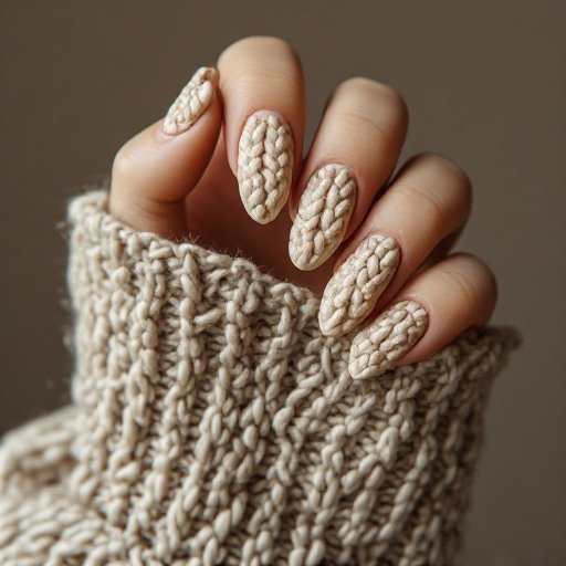 Cozy Oatmeal Knit Coffin Nails