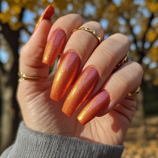 Burnt Orange Velvet Coffin Nails
