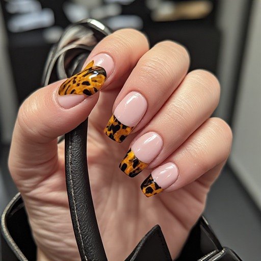 Classic Tortoiseshell Tips Coffin Nails