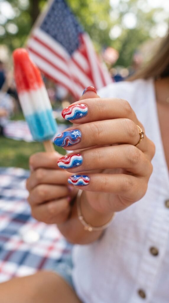 Abstract Wavy Bomb Pop 4th Nails