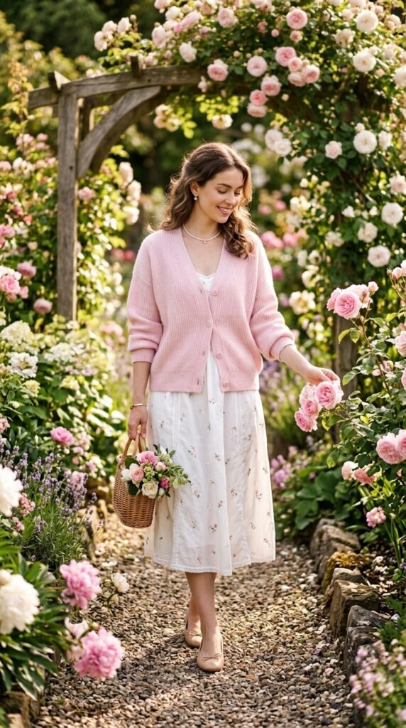 Baby-Pink-Cardigan-with-White-Dress.