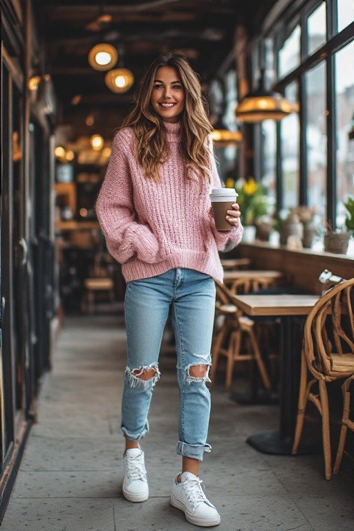Baby-Pink-Sweater-with-Blue-Jeans