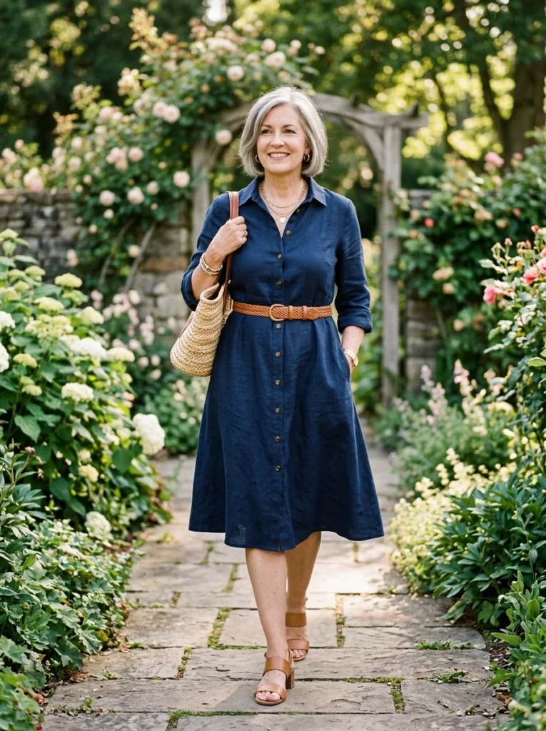 Belted Linen Shirt Dress