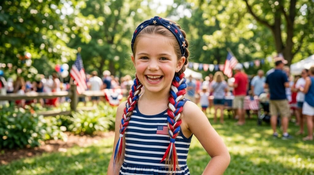 Braided Flag Ribbon Pigtails Hairstyle