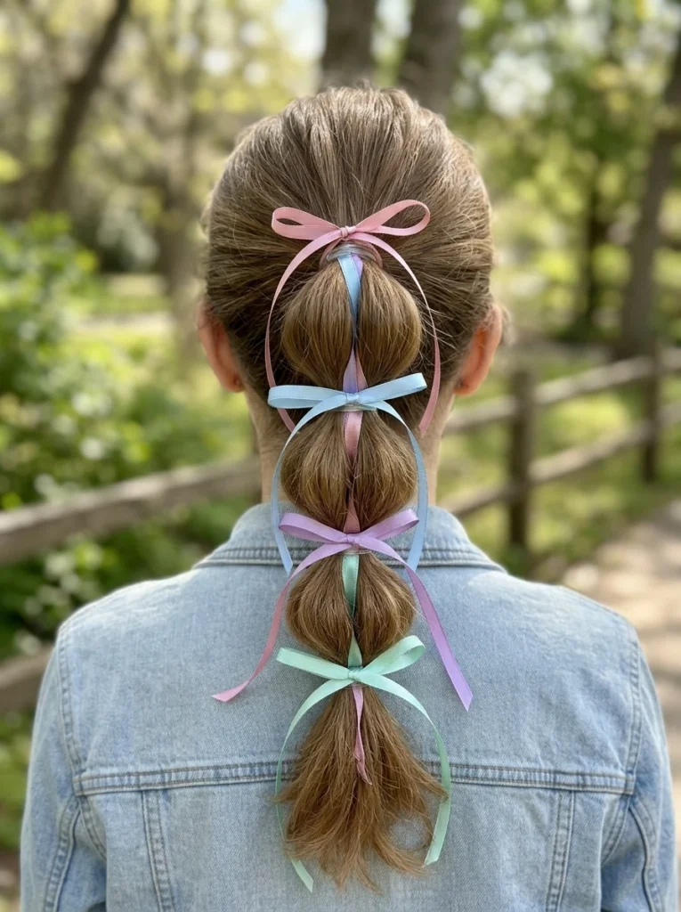 Bubble Ponytail With Ribbons