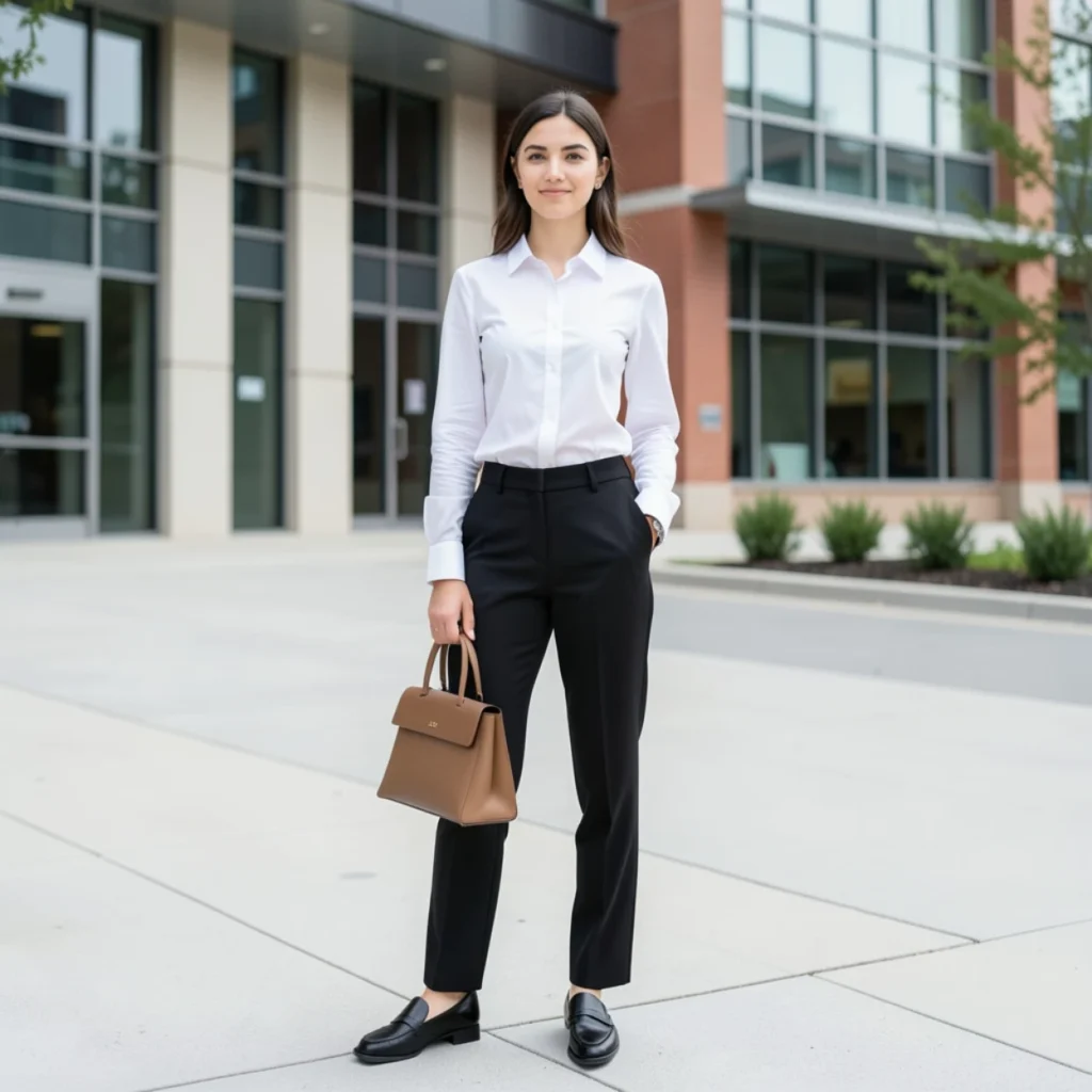 .Button-Up Shirt & Black Trousers