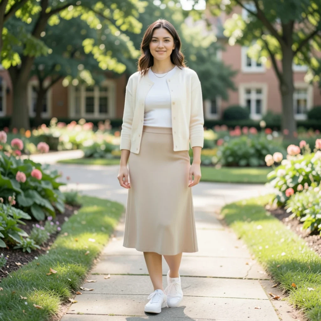 .Casual Cardigan & Midi Skirt