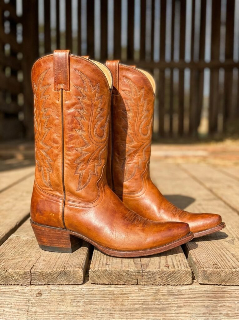 1. Classic Tan Leather Western Boots