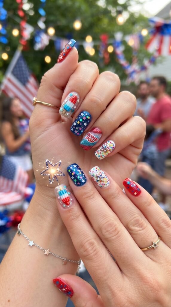Confetti Party Bomb Pop 4th Nails