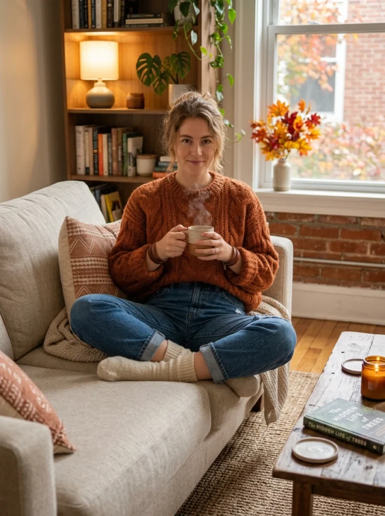  Cozy Rust Orange Oversized Sweater with Jeans