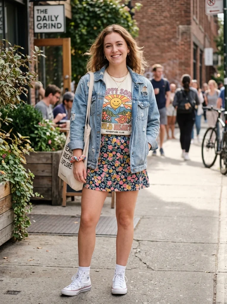 Cute Denim Jacket and Graphic Tee