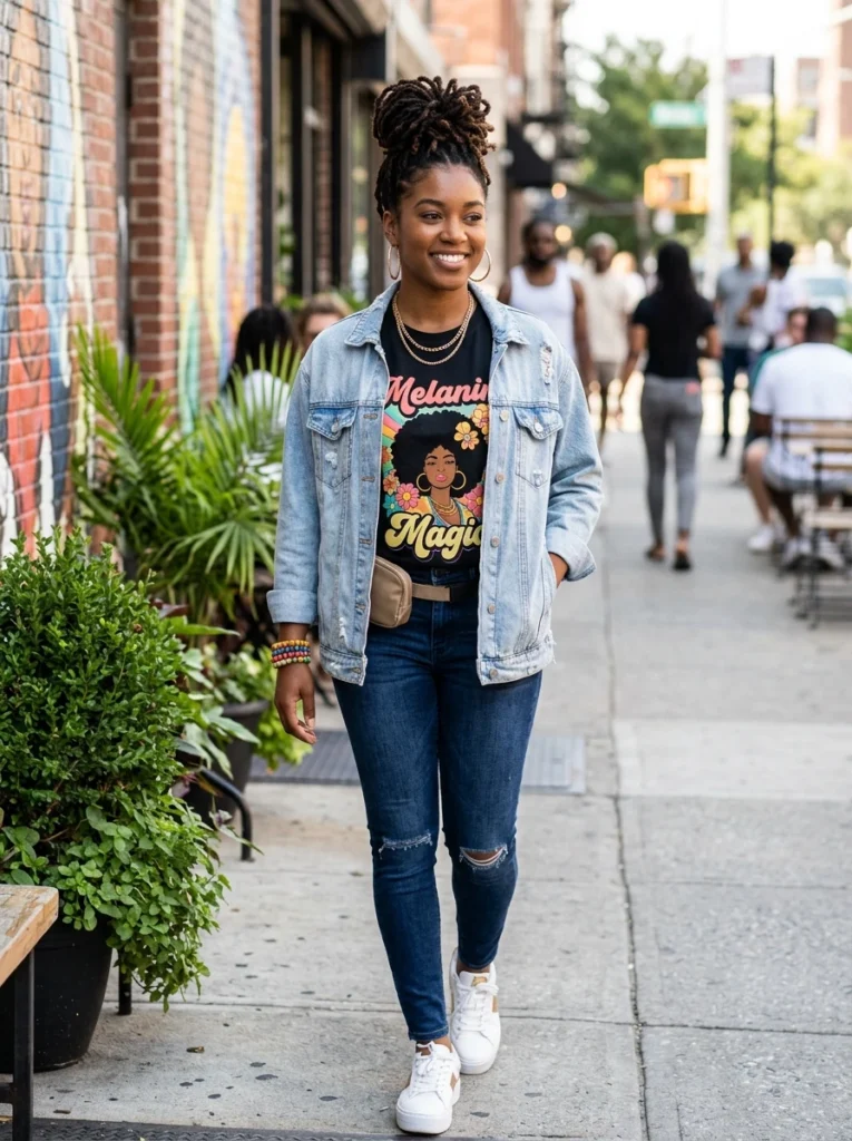 Cute Denim Jacket and Graphic Tee