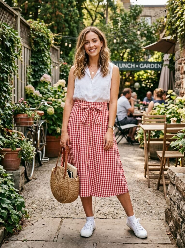 Cute-Gingham-Midi-Skirt

