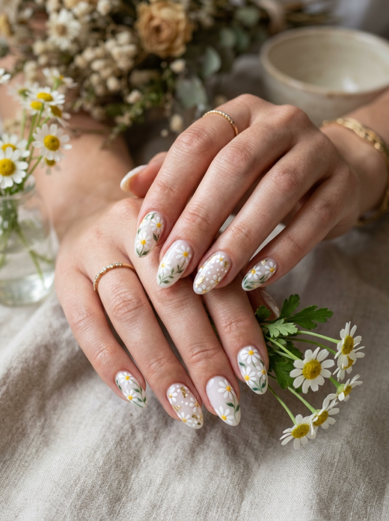 Daisy Floral Nails